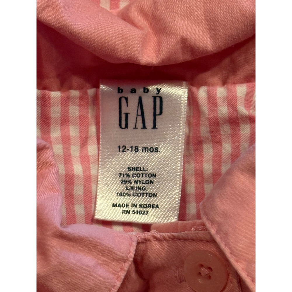 Baby Gap Pink Hooded Gingham Lined Jacket Girls 12-18 Months RN 54023 - Picture 3 of 6